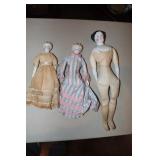 3 Porcelain head dolls possibly Germany