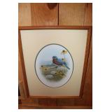 Framed print of a bluebird with sunflowers by