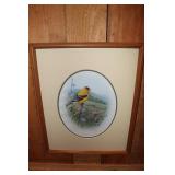 Framed print of a goldfinch with flowers by