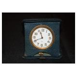 Swiss made 8 day travel clock in blue leather
