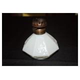 Victorian octagon milk glass oil lamp decorated