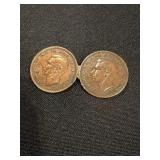 Brooch made from 2 King George VI pennies