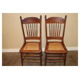 2 Antique oak spindle back chairs with cane