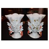 2 Antique white Paris Porcelain spill vases with