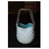 Hand-blown milk glass and hobnail basket with