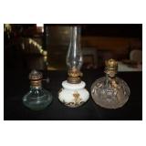 3 Miniature oil lamps - green 1 is Plume & Atwood