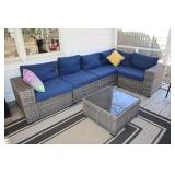 Faux wicker patio sectional sofa with coffee table