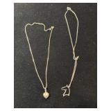 2 Necklaces - heart pendant marked 925