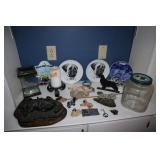 Shelf lot - Mastiff statues, plates, awards and