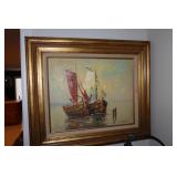 Oil painting on canvas of two sail boats 28 1/2 X