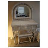 White wicker vanity dressing table with mirror