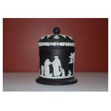 Wedgwood black jasperware 4 1/2" covered tobacco