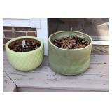 Pair of green terracotta planters