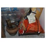 Log holder, skuttle bucket, fire starter, wood