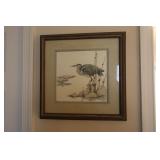 Framed Blue Heron print by J. Swan 129/300 16" x