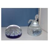 Pair of paperweights (Millefiori style & pear)