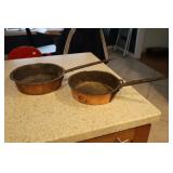 Pair of hand forged copper & iron pans