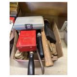 Box lot - hand tools, drill bits, hole saw set,