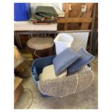 2 Trash cans, 2 moving blankets, a tote