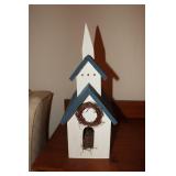 Handcrafted wooden church birdhouse