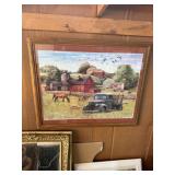 Picture lot - flowers, patrotic sign, framed