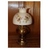 Brass kerosene lamp with floral shade (has been