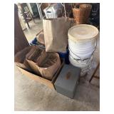 Lot including metal file box, 5 gallon buckets and