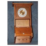 Handmade wooden wall clock with shelf and storage