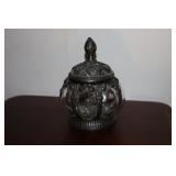 Brass & hand blown bubble glass lidded dome caged