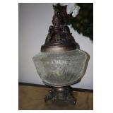 Crackle glass pedestal centerpiece or lidded jar