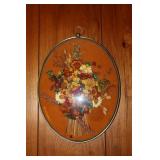 Convex glass & metal frame with dried floral art