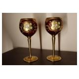 Pair Murano red and gold gilted hand painted