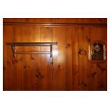 Lot - pine shelf and pine tombstone style mirror