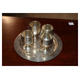 4 silverplate cordials with tray marked EPNS