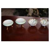 Lot - 4 footed master salts two are Bridal Rose