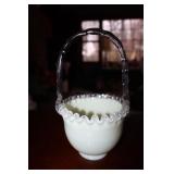 Fenton ivory crest wedding basket 8" tall