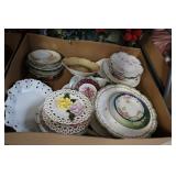 Box lot decorative plates and bowls (some chips)