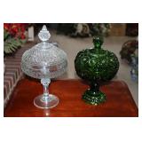 Lot - Green Moon & Star covered compote and
