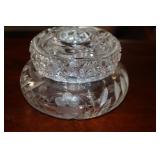 Cut crystal hair receiver with etched floral