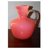 Empoli pink opaline glass pitcher 10" tall