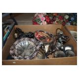 Box lot of silverplate and brass