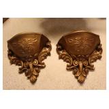 Pair of Homco gold wall pockets