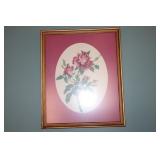 Framed cross stitch featuring roses 17 1/2 X 21