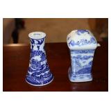 2 Blue Willow hat pin holders