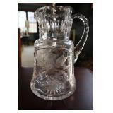 Cut and etched glass pitcher 10"