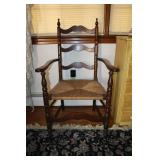 Mahogany rush bottom ladder back arm chair & rush