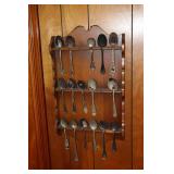 Wood souvenir spoon rack with silverplated spoons