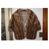Fur stole or cape (possibly brown mink) initials