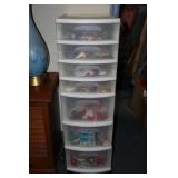 Plastic 7 drawer storage unit with contents -