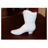 Button & Dasey milk glass boot